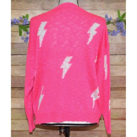 ee:some Ladies L Neon Pink Pullover Knit Sweater Size L Lightning Bolts Novelty - Picture 5 of 9